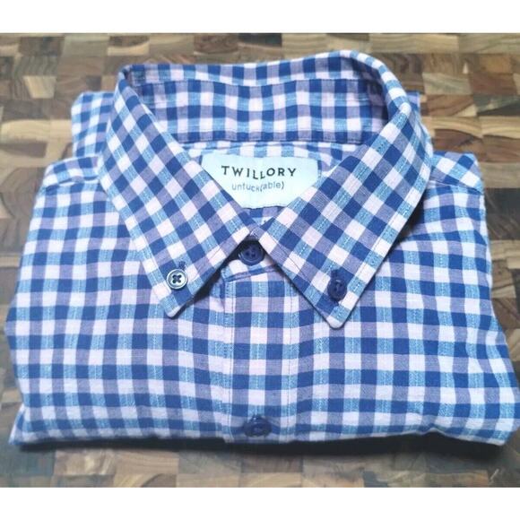 Untuckit Twillory Trendsetter Performance Pink Blue Gingham Button Up Shirt S/M - Picture 1 of 9